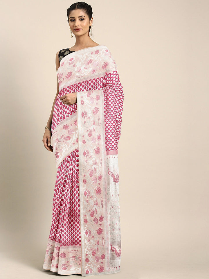 Neerus Pink Color Banaras Fabric Saree