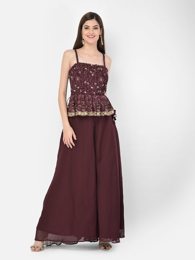 Neeru's'S Wine Color Georgette Fabric Suit-Peplum