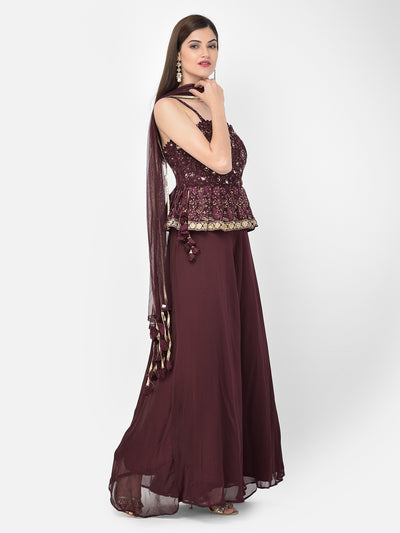Neeru's'S Wine Color Georgette Fabric Suit-Peplum