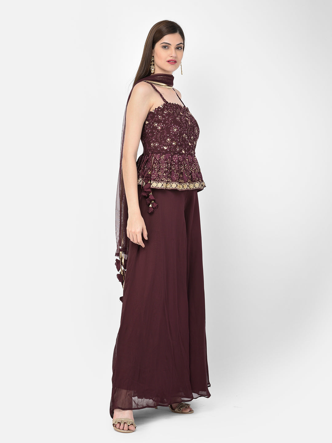 Neeru's'S Wine Color Georgette Fabric Suit-Peplum