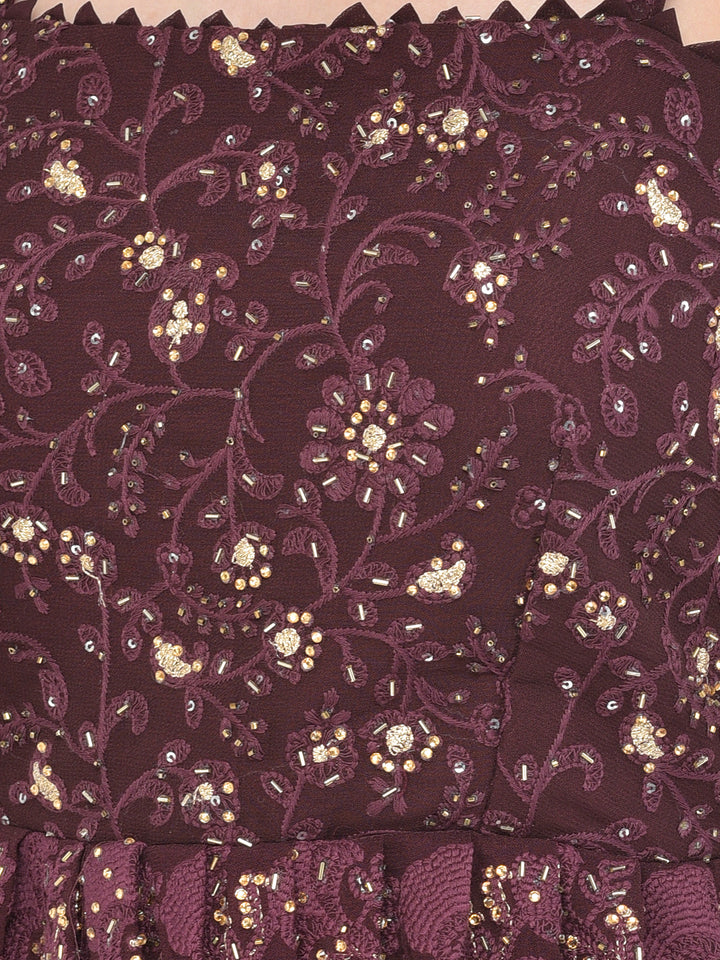 Neerus'S Wine Color Georgette Fabric Suit-Peplum