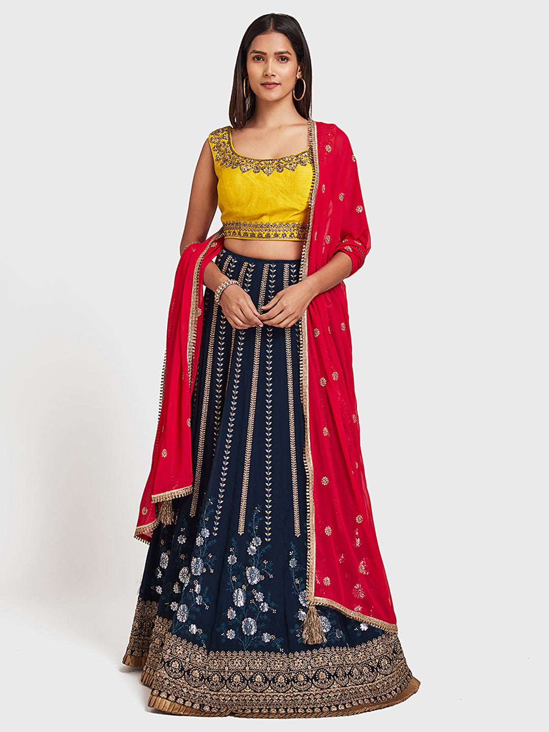 Neerus Peacock Color Georgette Fabric Ghagra Set