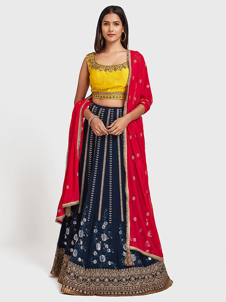 Neerus Peacock Color Georgette Fabric Ghagra Set