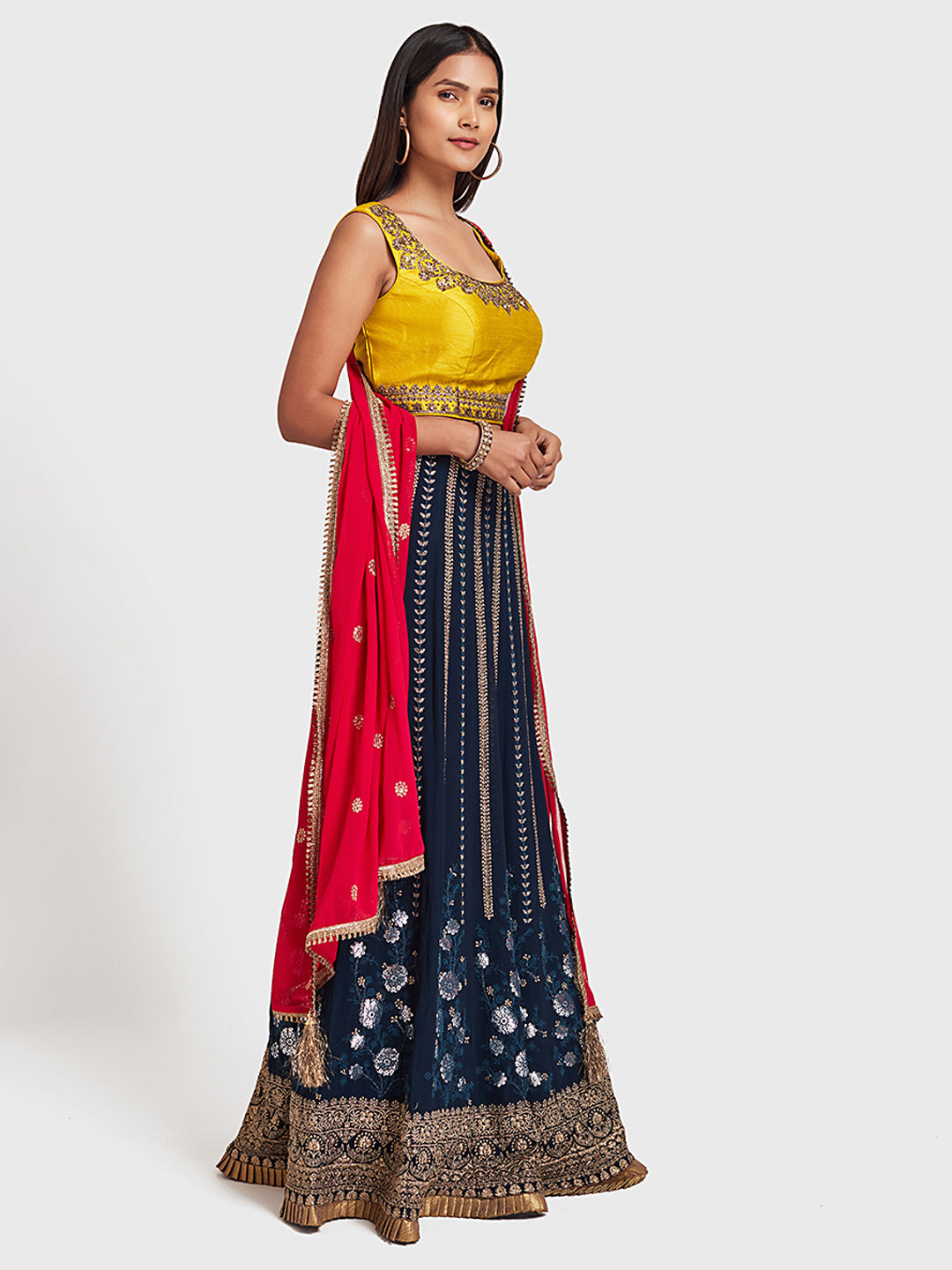 Neerus Peacock Color Georgette Fabric Ghagra Set