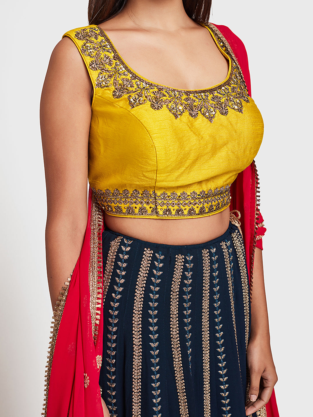 Neerus Peacock Color Georgette Fabric Ghagra Set