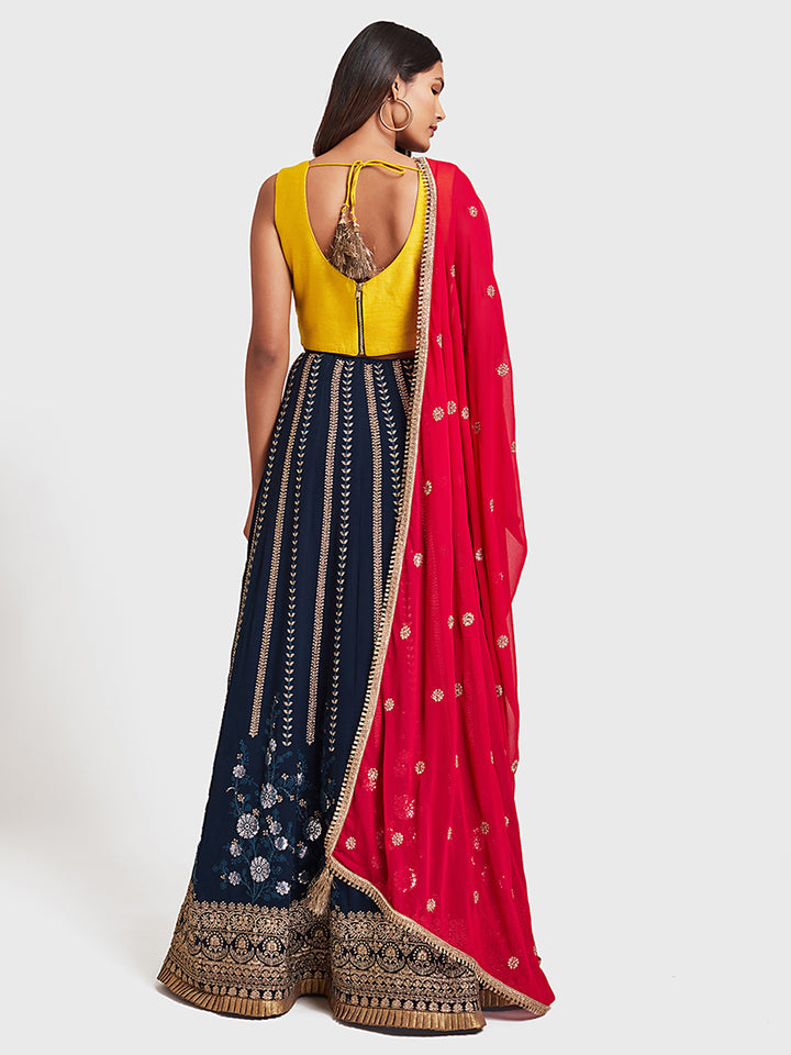 Neerus Peacock Color Georgette Fabric Ghagra Set