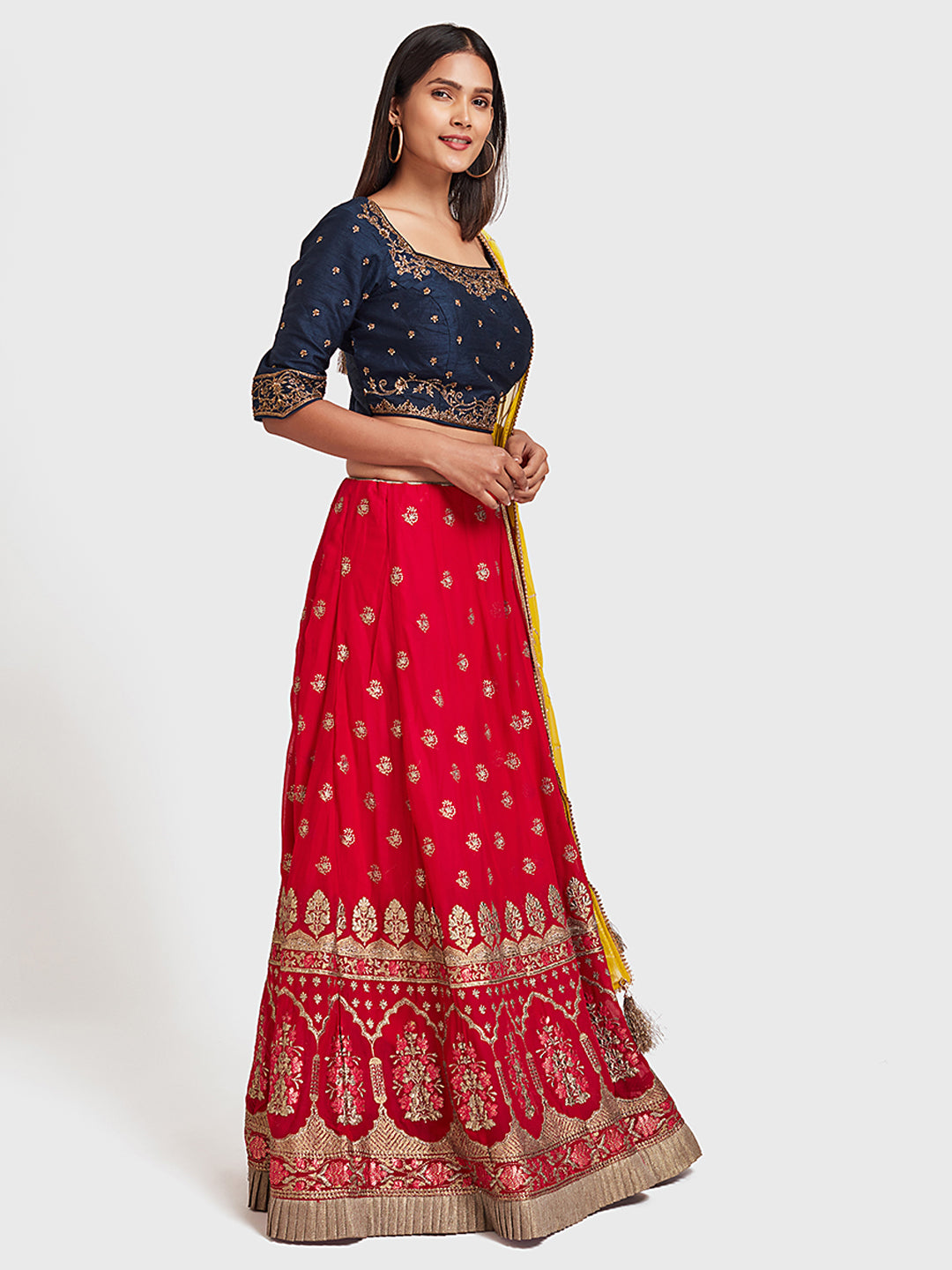 Neerus Multi georgette embellished lehenga set - front view