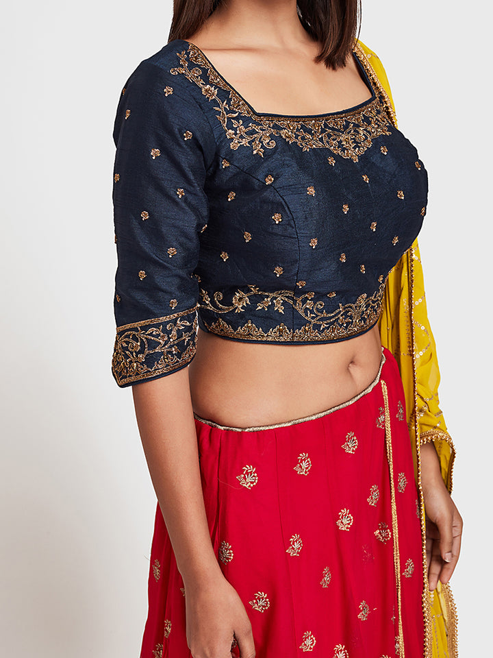 Neerus Multi georgette embellished lehenga set - side view