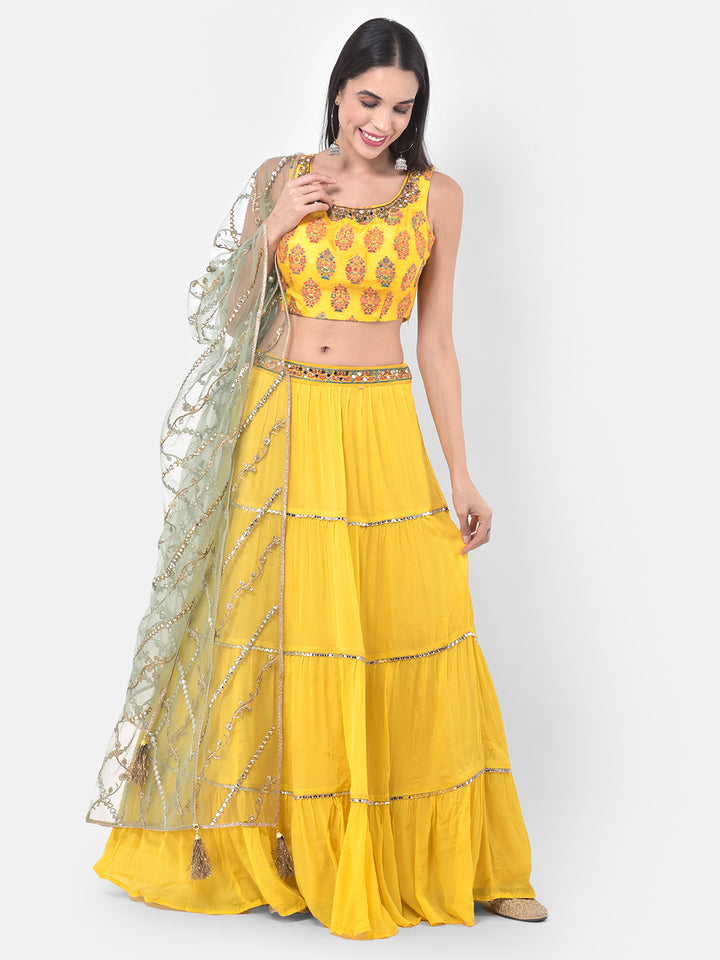 Neerus Yellow Printed Lehenga Set
