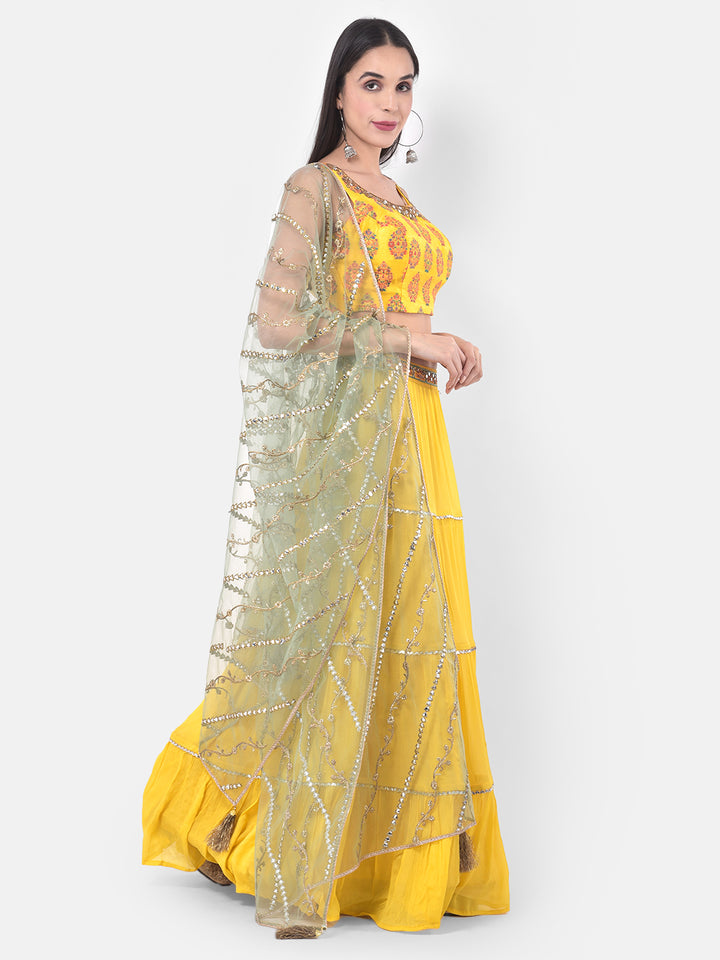 Neerus Yellow Printed Lehenga Set