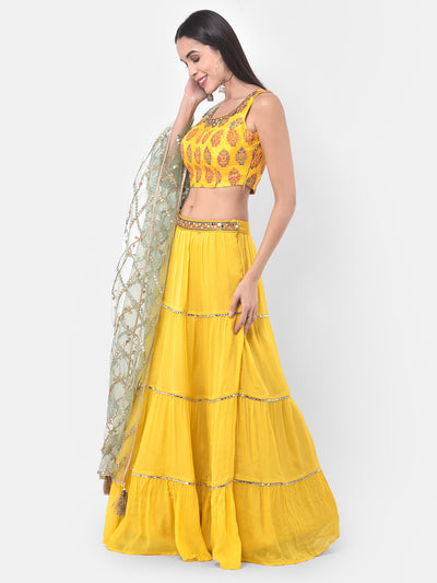 Neeru's Yellow Printed Lehenga Set