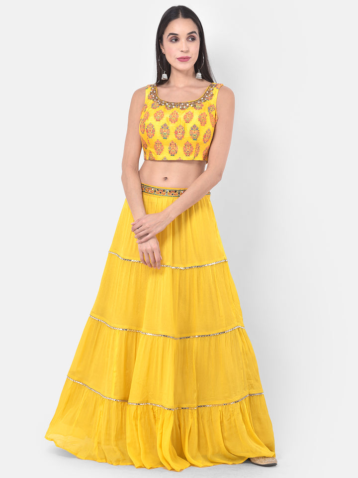 Neerus Yellow Printed Lehenga Set