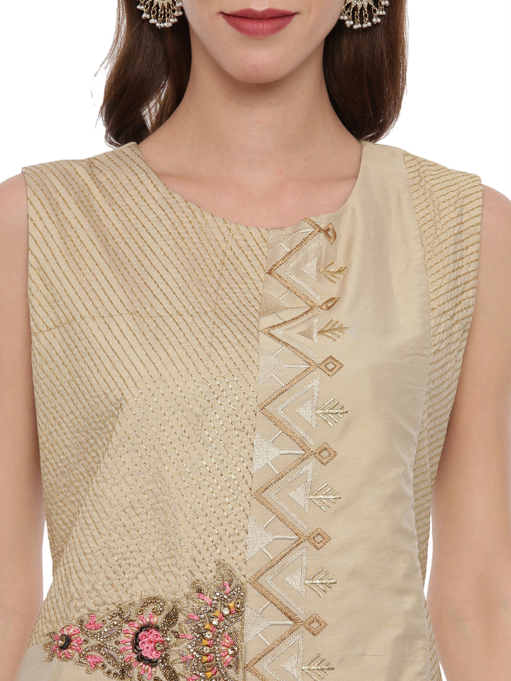 Neerus Beige Color Chanderi Fabric Suit-Plazzo