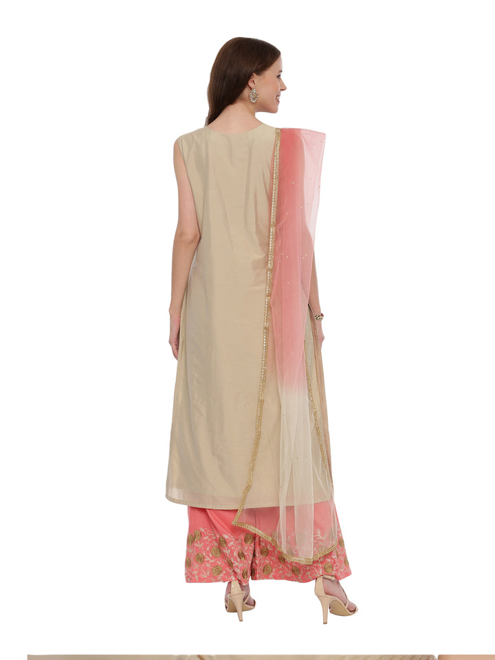 Neerus Beige Color Chanderi Fabric Suit-Plazzo