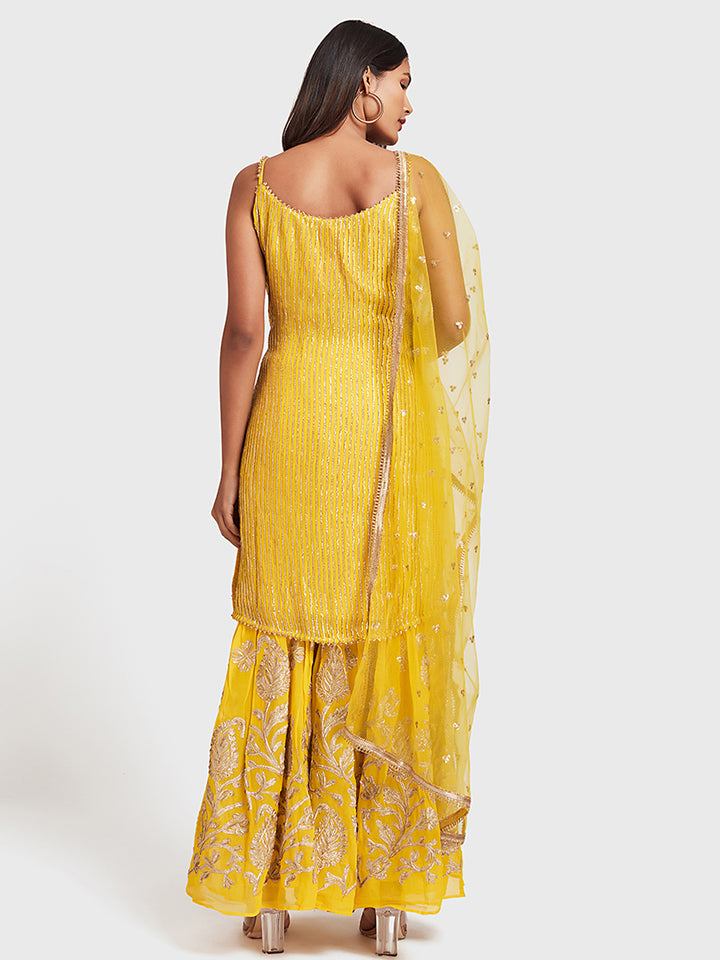 Neerus Yellow Color Georgette Fabric Suit-Gharara
