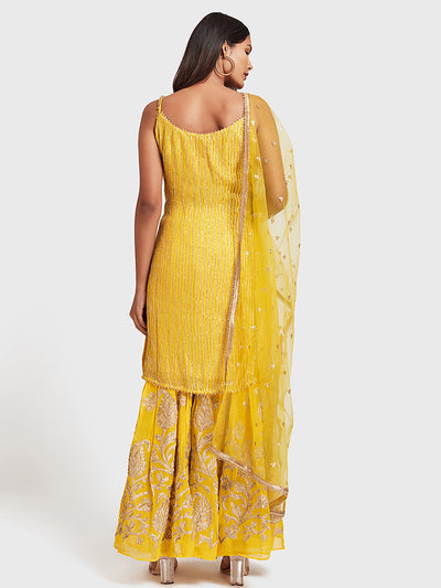Neeru'S Yellow Color Georgette Fabric Suit-Gharara