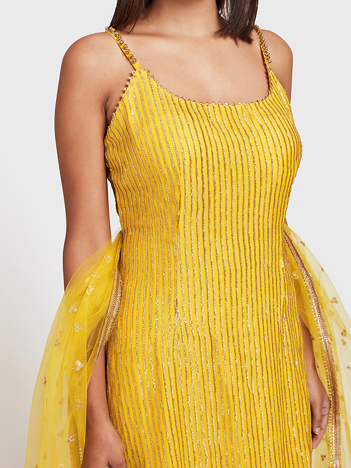 Neerus Yellow Color Georgette Fabric Suit-Gharara