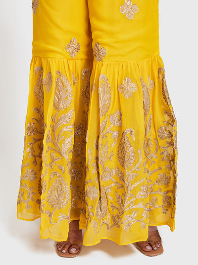 Neeru'S Yellow Color Georgette Fabric Suit-Gharara