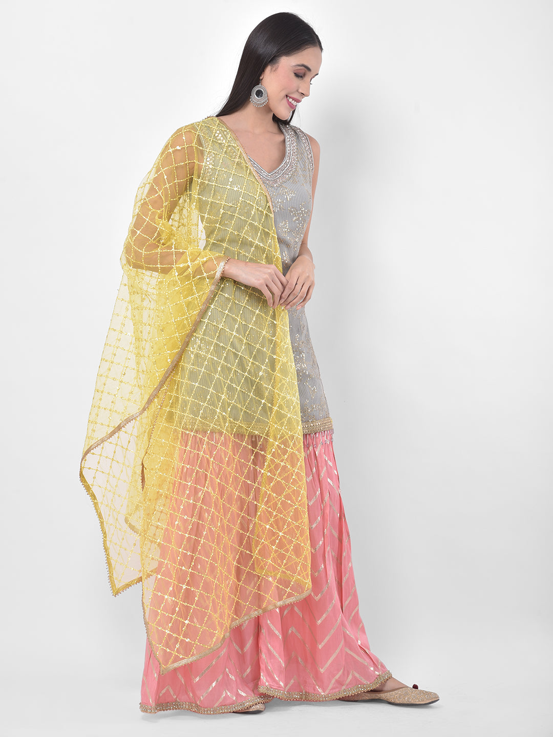 Neerus Multi embellished sharara set kurta dupatta - back view