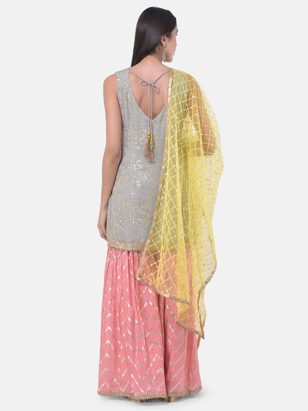 Neerus Multi embellished sharara set kurta dupatta - detail view 1