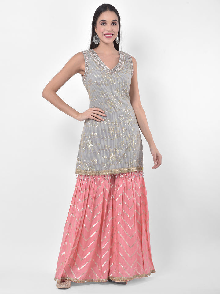 Neerus Multi embellished sharara set kurta dupatta - detail view 5