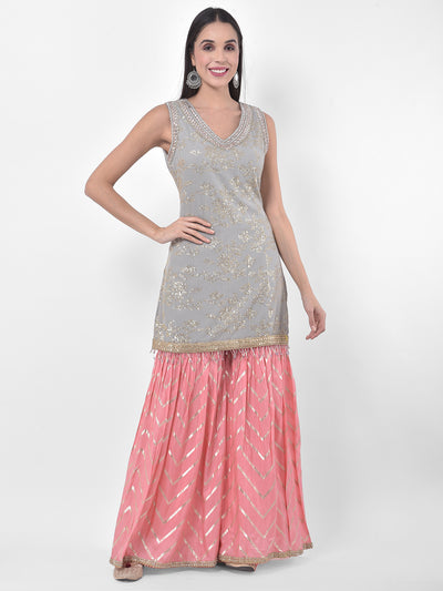 Neeru's Multicolor Embellished Kurta With Sharara & Dupatta