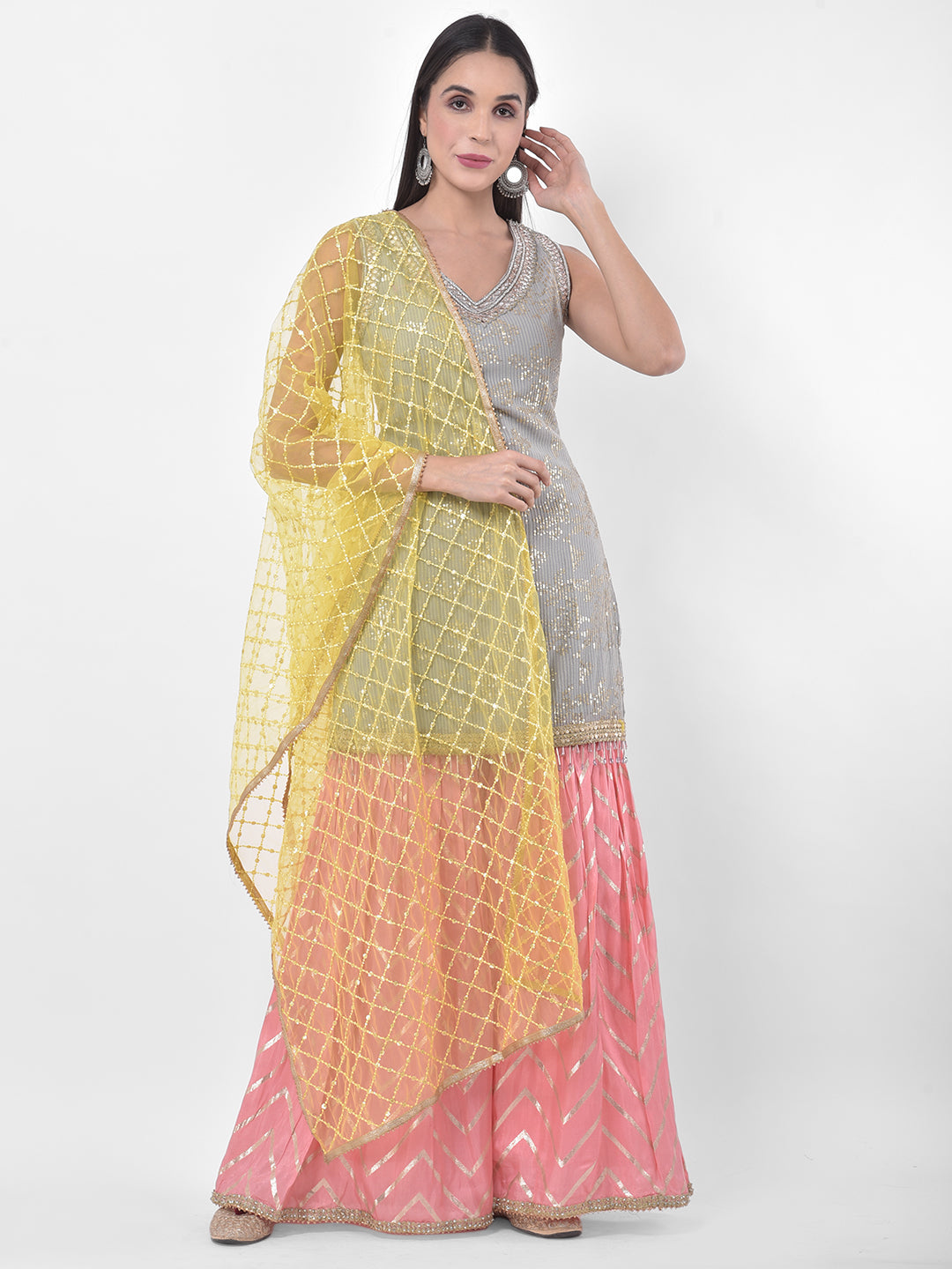 Neerus Multi embellished sharara set kurta dupatta - front view