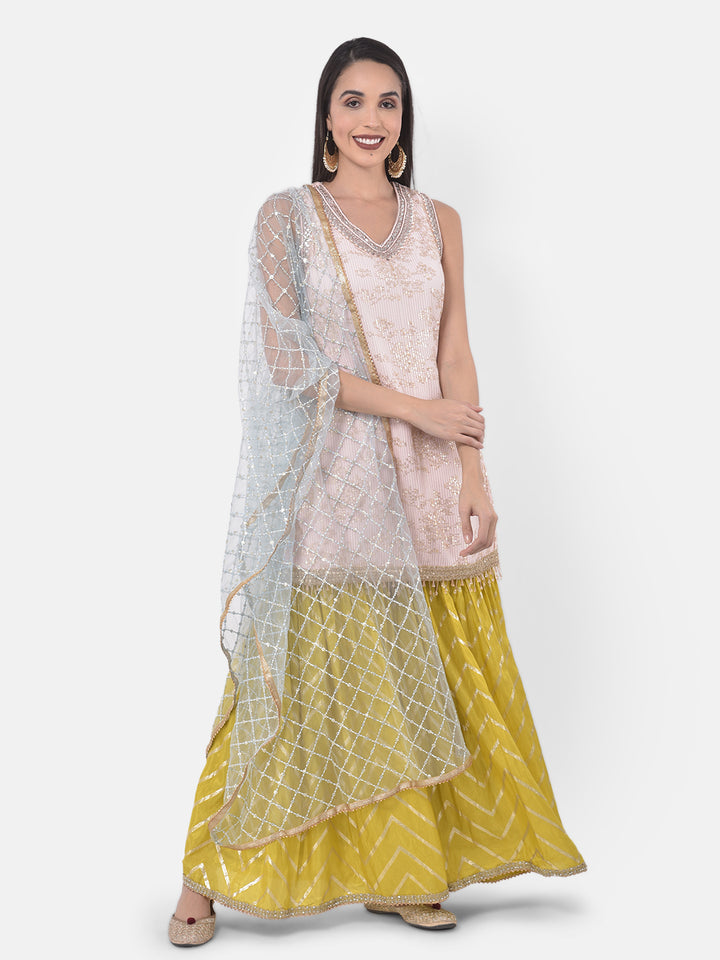 Neerus Multicolor Embellished Kurta With Sharara & Dupatta