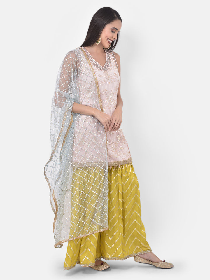 Neerus Multicolor Embellished Kurta With Sharara & Dupatta