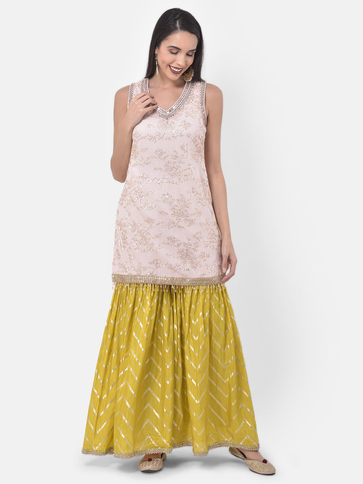 Neerus Multicolor Embellished Kurta With Sharara & Dupatta