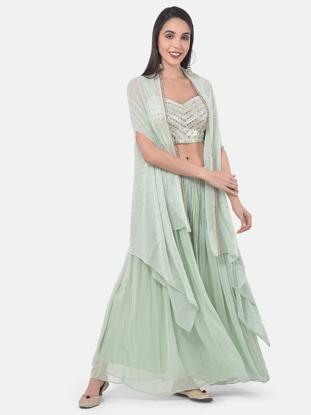 Neerus Pista Color Georgette Fabric Suit-Fusion