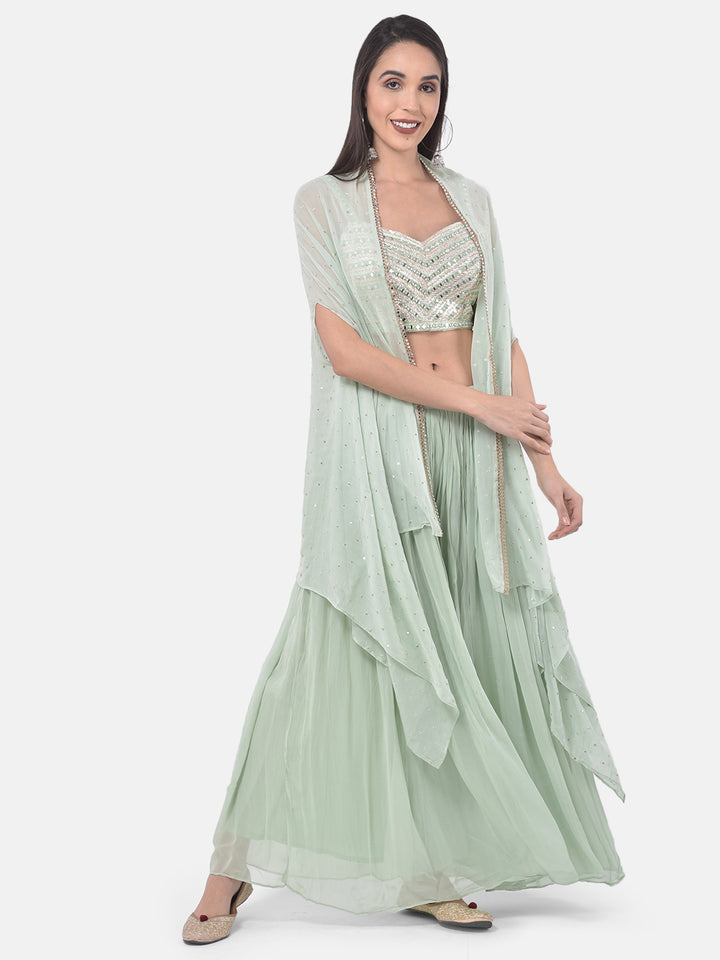 Neerus Pista Color Georgette Fabric Suit-Fusion