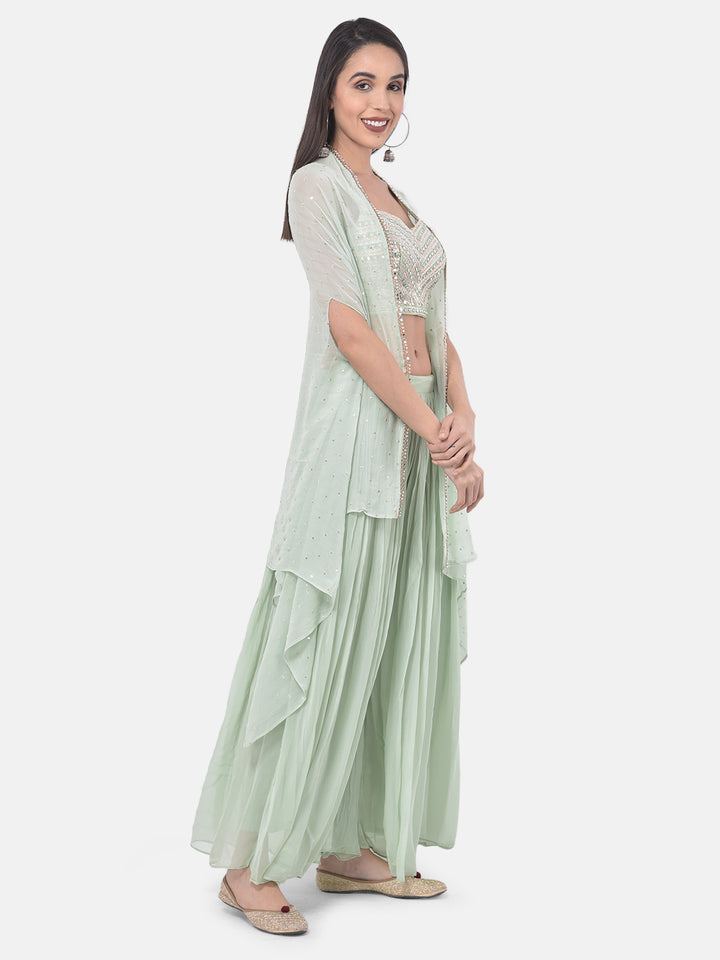 Neerus Pista Color Georgette Fabric Suit-Fusion