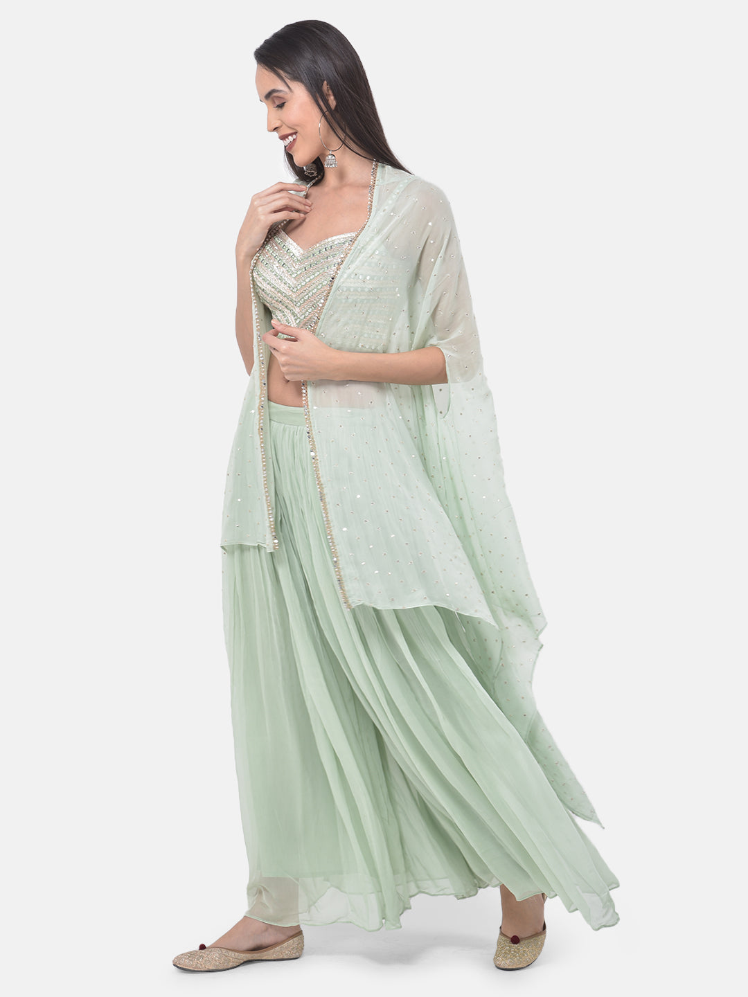 Neerus Pista Color Georgette Fabric Suit-Fusion