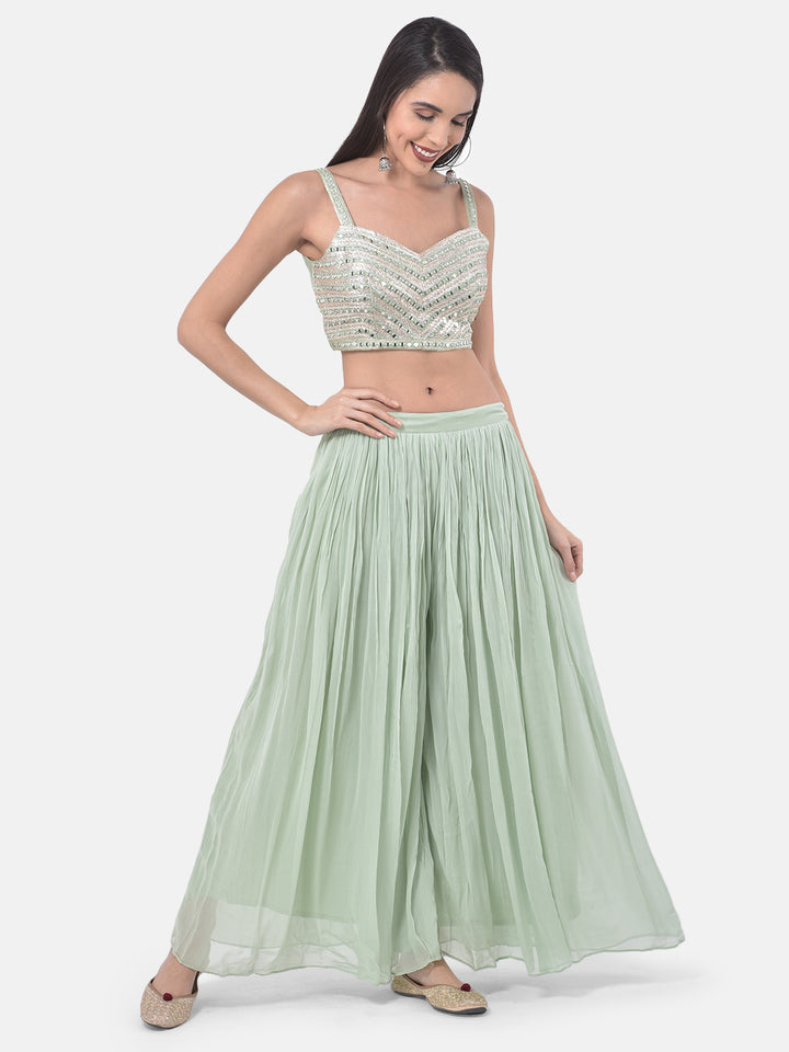 Neerus Pista Color Georgette Fabric Suit-Fusion