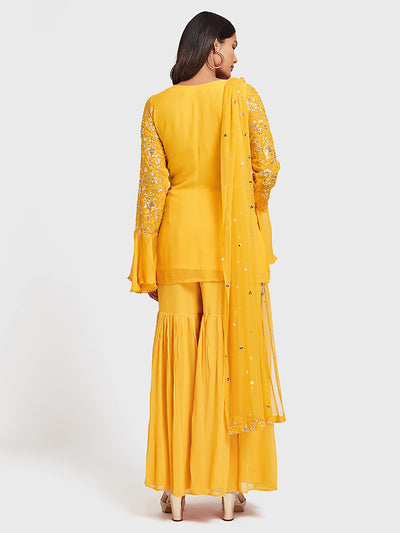 Neerus Yellow Color Georgette Fabric Suit-Gharara