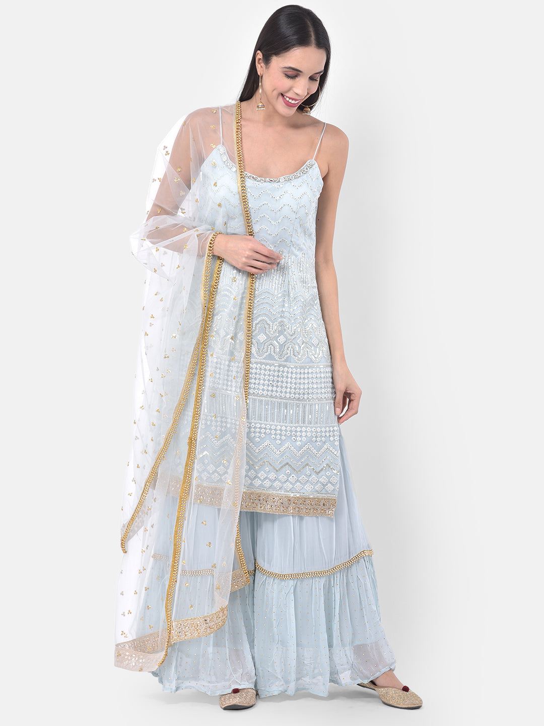 Neerus Grey Color Georgette Fabric Suit-Gharara