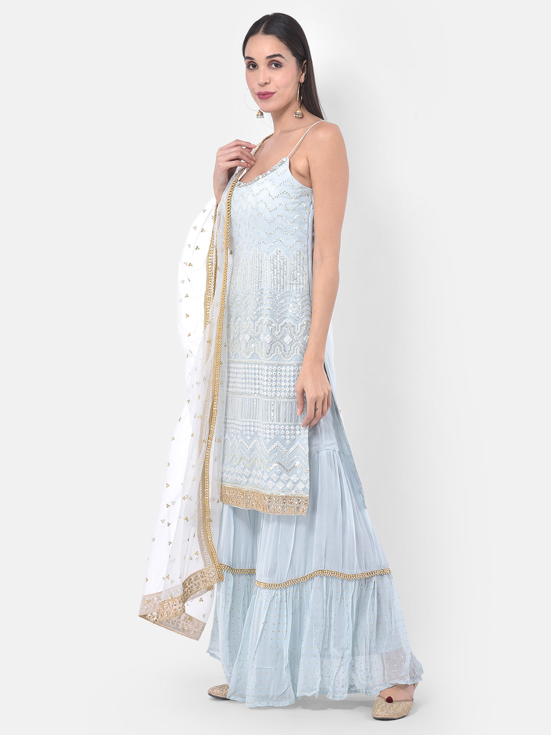 Neerus Grey Color Georgette Fabric Suit-Gharara