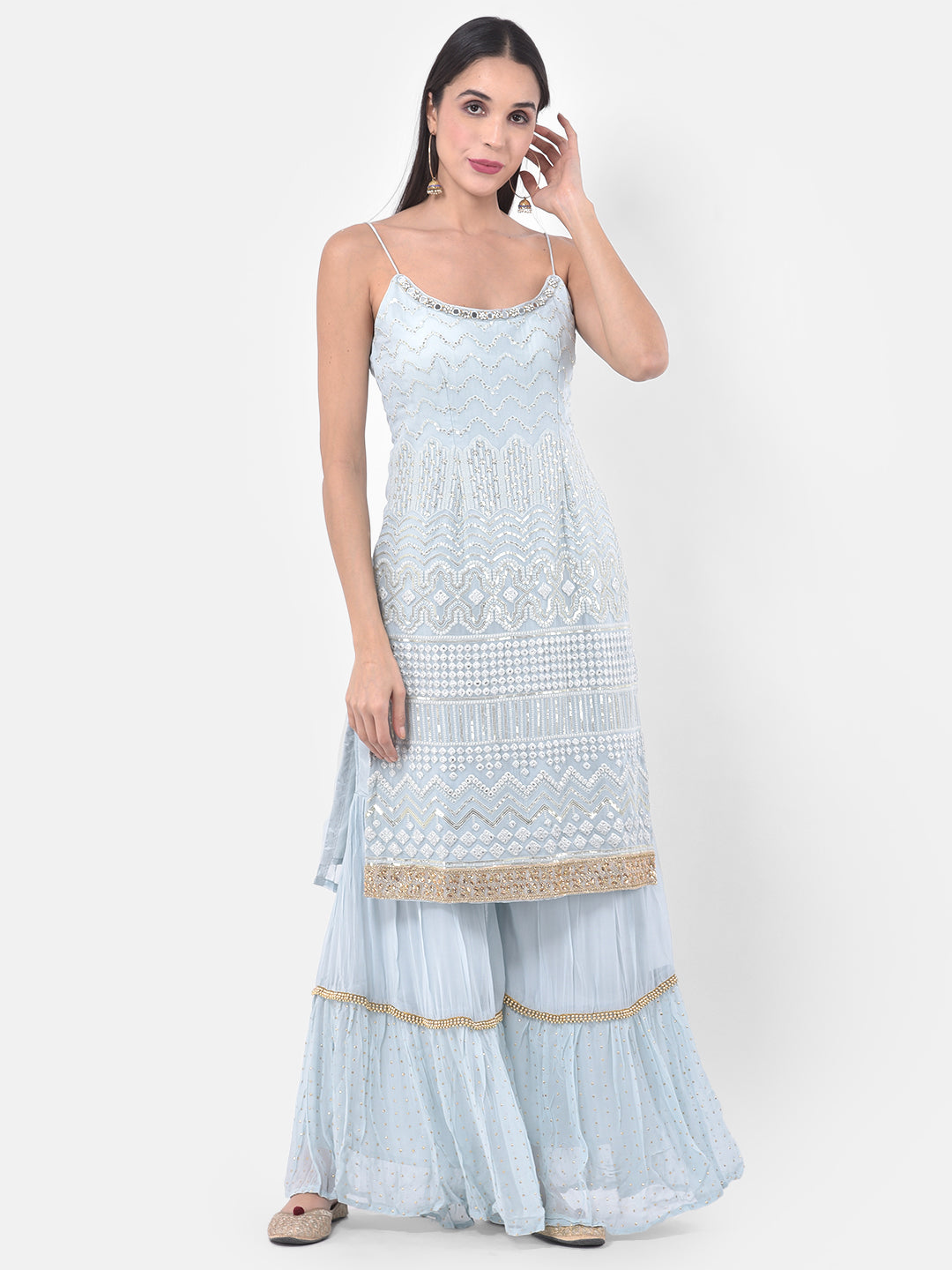 Neerus Grey Color Georgette Fabric Suit-Gharara