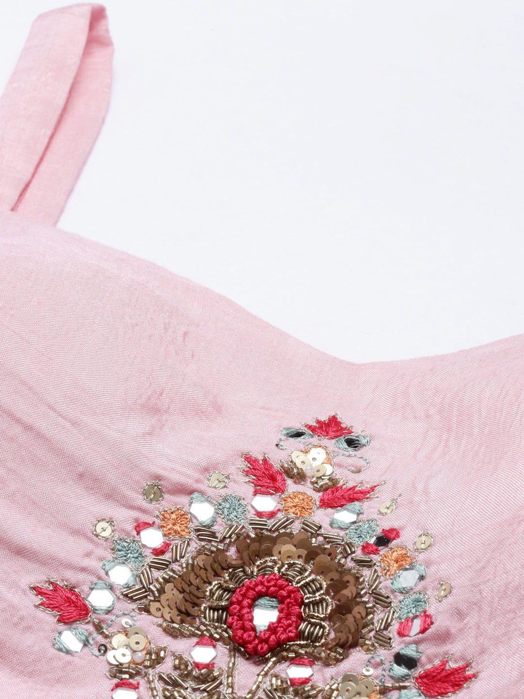 Neerus Pink georgette embroidered suit set - side view