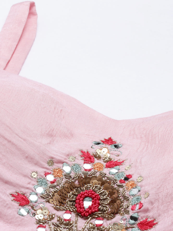Neerus Pink georgette embroidered suit set - side view