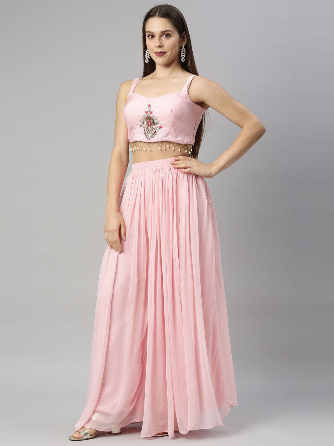 Neerus Pink georgette embroidered suit set - detail view 1