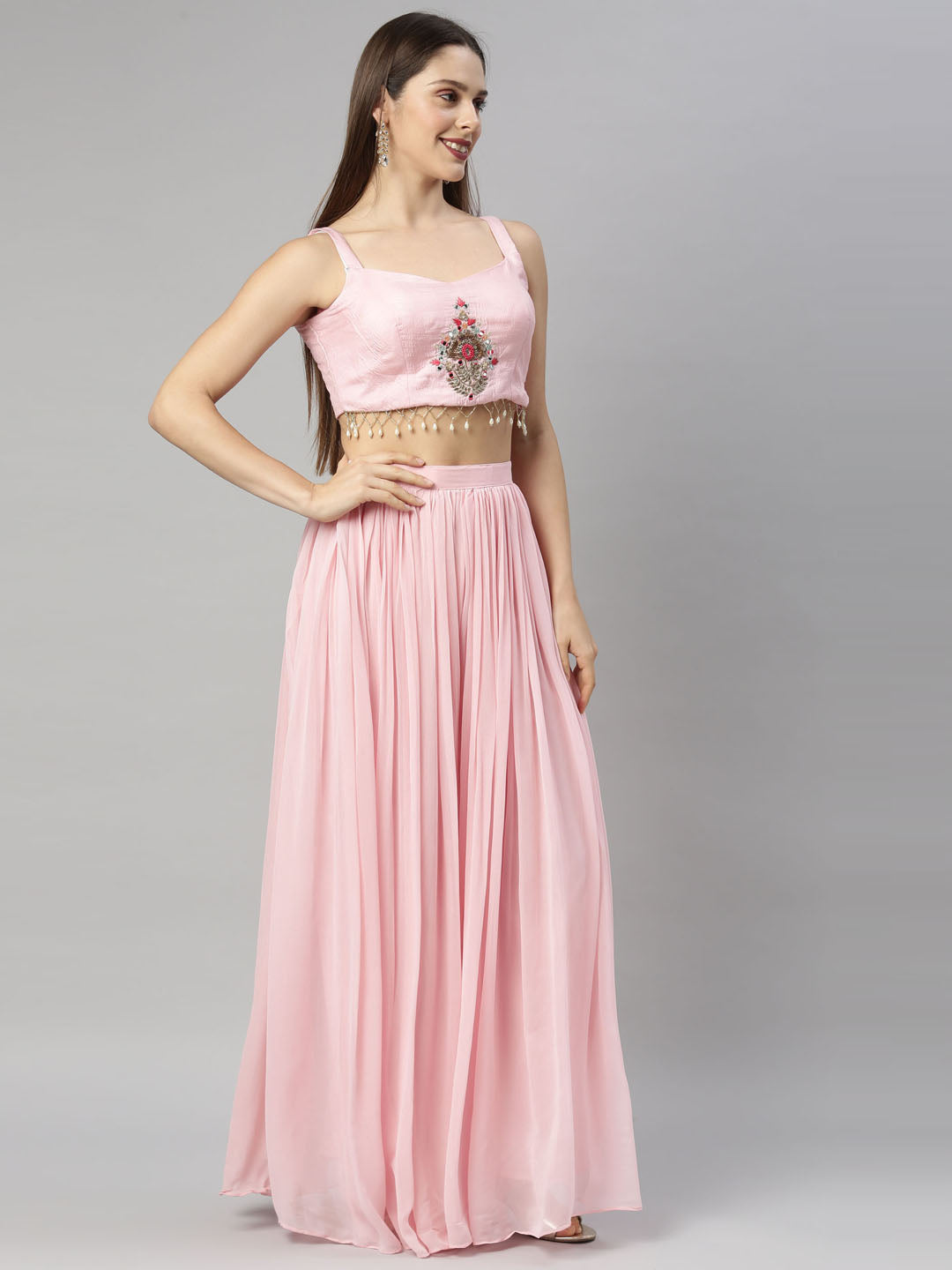 Neerus Pink georgette embroidered suit set - detail view 2