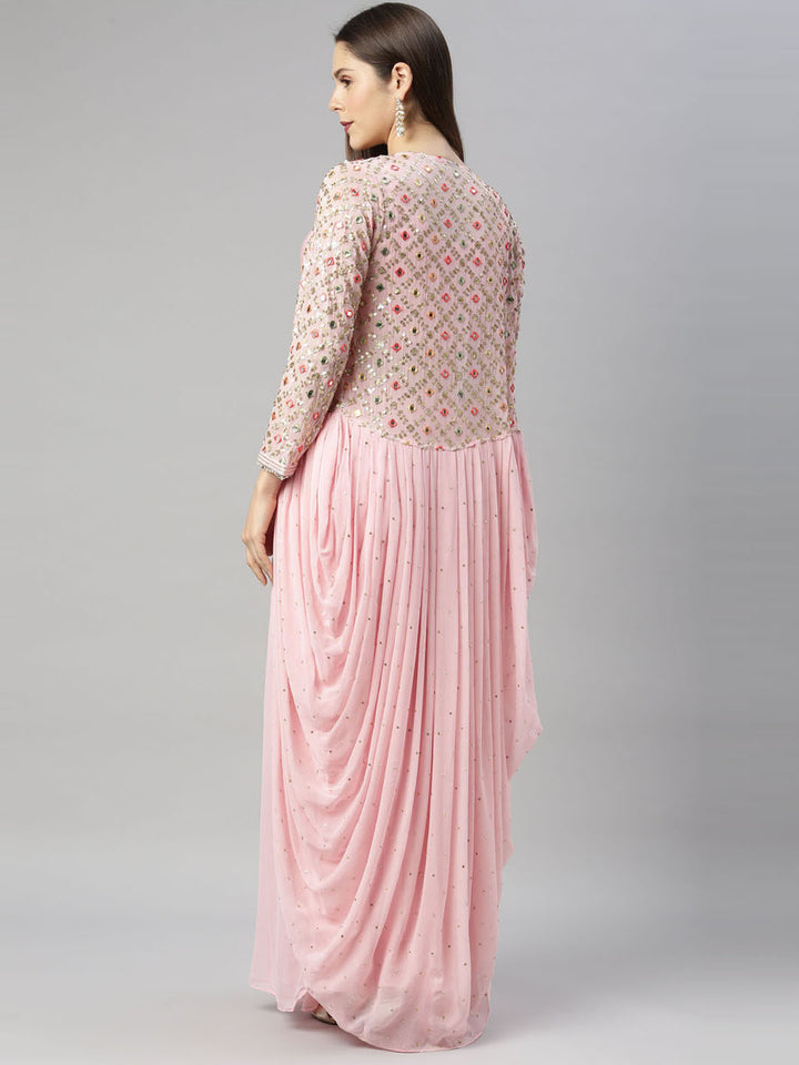 Neerus Pink georgette embroidered suit set - detail view 3