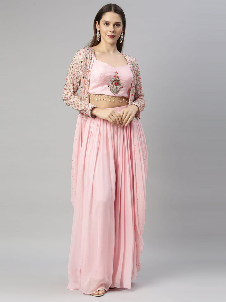 Neerus Pink georgette embroidered suit set - detail view 4