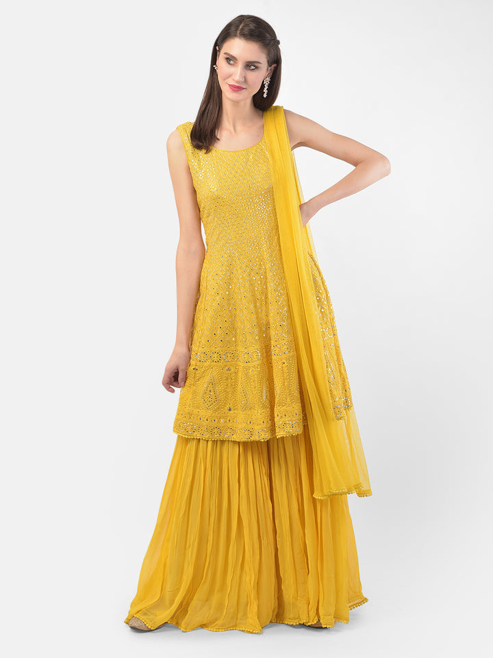 Neerus Yellow Color Georgette Fabric Suit-Fusion