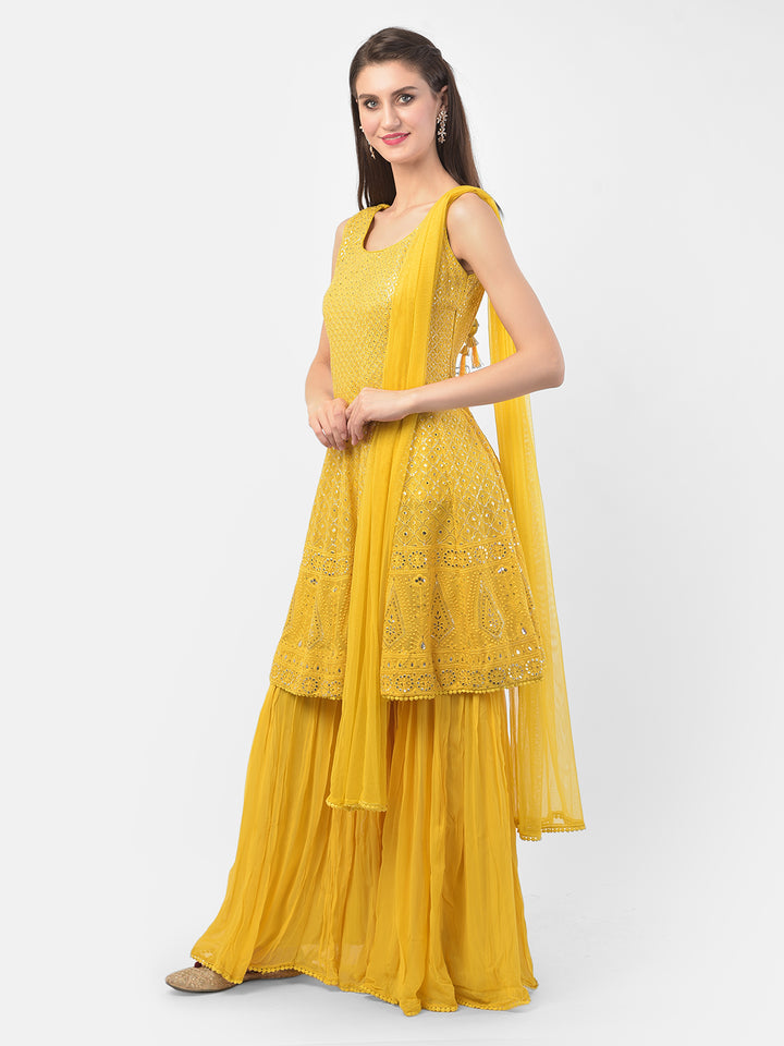 Neerus Yellow Color Georgette Fabric Suit-Gharara