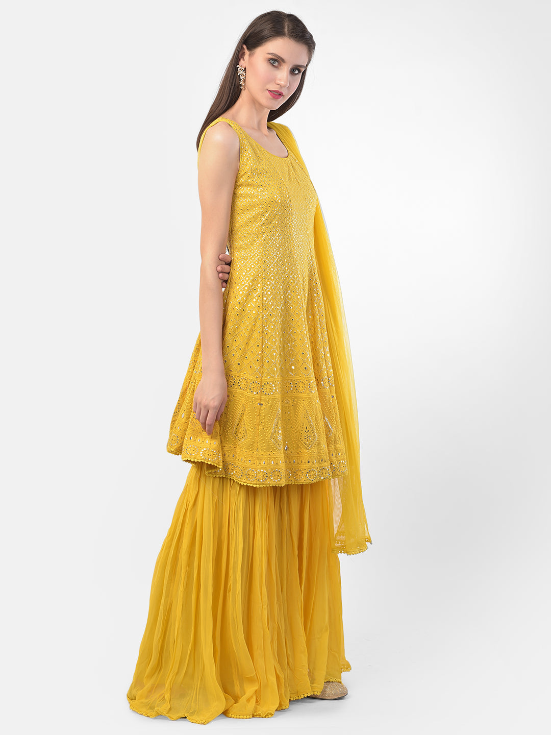 Neeru'S Yellow Color Georgette Fabric Suit-Gharara