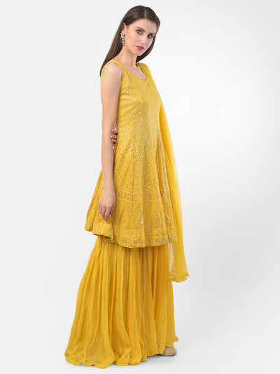 Neeru'S Yellow Color Georgette Fabric Suit-Gharara