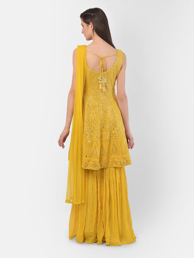 Neeru'S Yellow Color Georgette Fabric Suit-Gharara